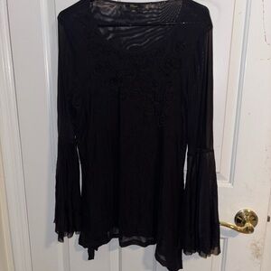Cupio Black Sheer Long Sleeve Top
